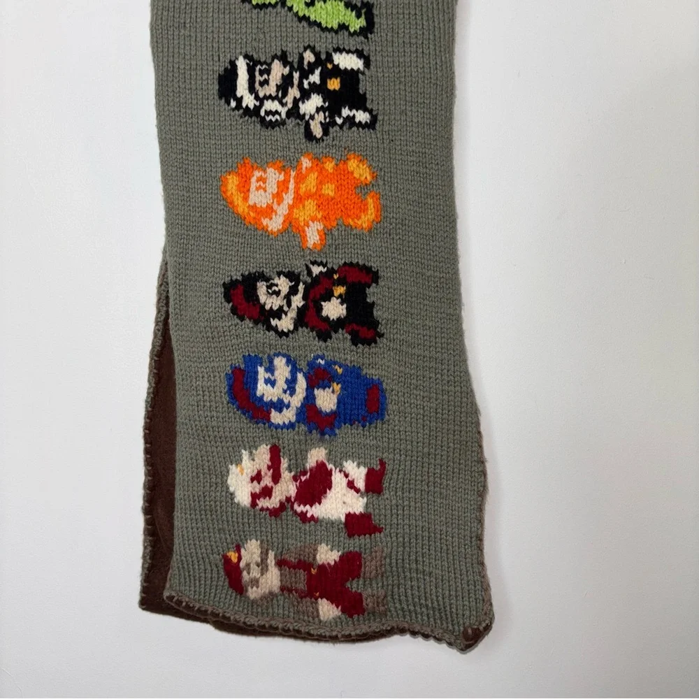 Hand Knit Super Mario Bros Themed Scarf 10” X 64” OOAK